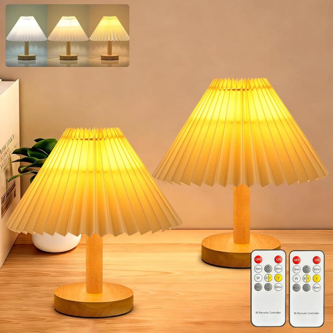 2 pack Small Table Lamp modern Bedroom bedside table lamps,Remote control Dimming Three colors,abric ShadeBoho Night light,Study Read Desk Night Stand Light, Dorm mini lamps,LivingRoom dresser office