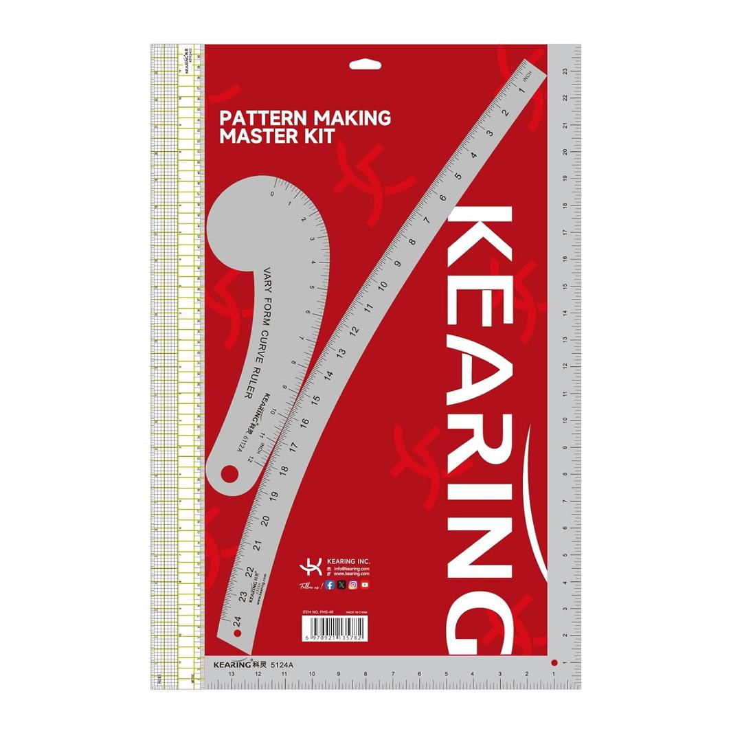Fashion Designer's Ruler Kit, French Curve Ruler for Pattern Making, Light Aviation Aluminum Hip Curve Ruler, L-Square Ruler, Vary Form Curve Ruler for Pattern Making Sewing,Quilting