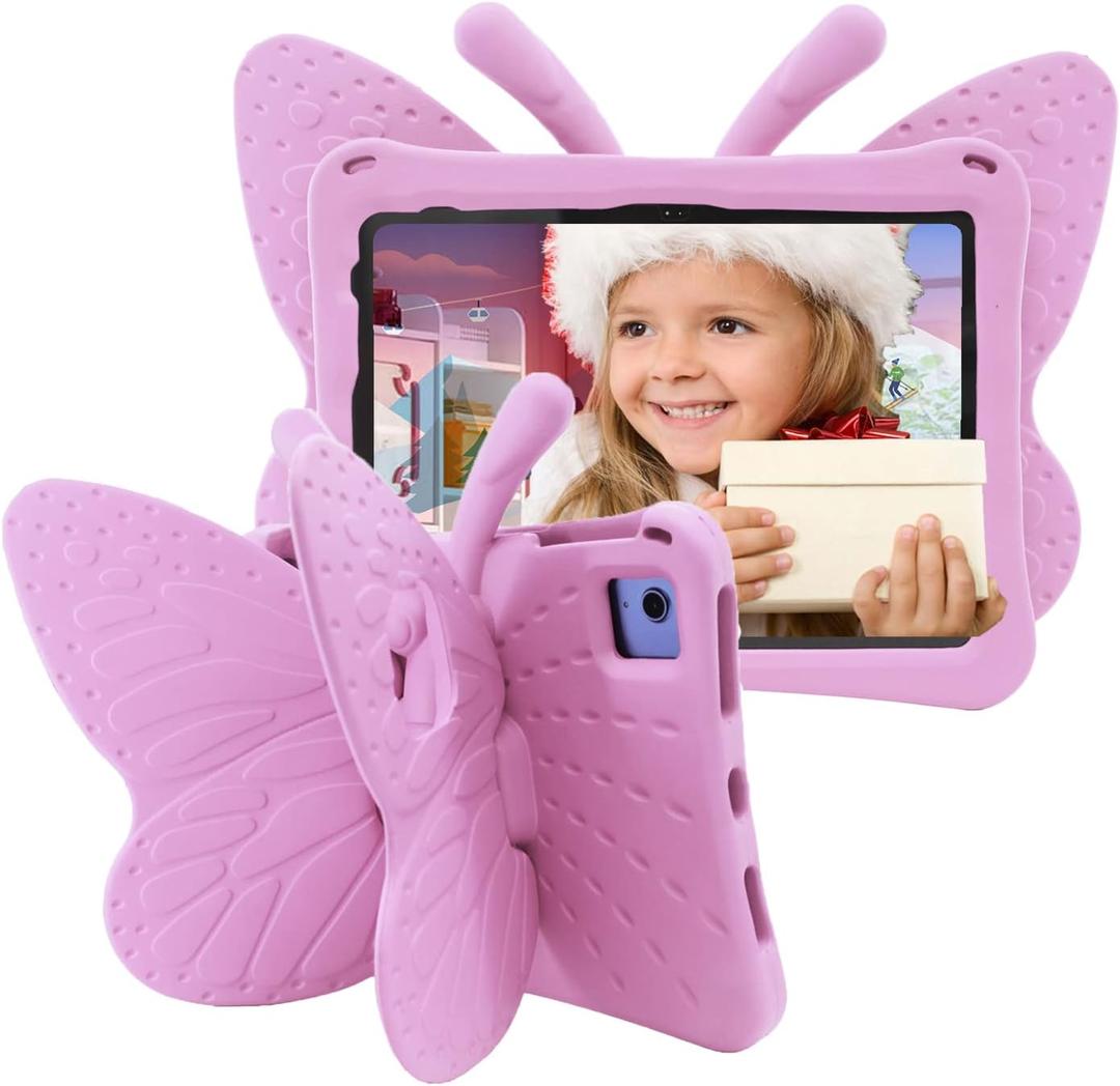 Cute Butterfly Kids Case for Apple iPad (A16) 11th Generation 11 Inch (2025), iPad 10th Generation 10.9 Inch (2022), 3D Cartoon EVA Foam Shockproof Stand Cover for Girls - Pink