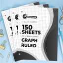 Rosmonde Graph Paper 3 Pack, 450 Sheets, 4x4 Grid Paper, 8" x 10.5", 3 Hole Punched, Notebook Paper, 54 GSM Thick Graphing Paper, Quad Ruled Graph Paper, Loose Leaf Paper, Back to School Supplies
