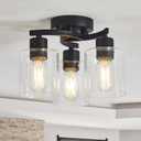 3-Light Ceiling Light, Semi Flush Mount Ceiling Light Fixture, Kitchen Lighting Fixtures Ceiling, Farmhouse Black with Clear Glass Shade for Foyer Hallway Entryway