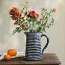 Quoowiit Ceramic Rustic Vase with Handle, Black Distressed Decorative Farmhouse Pitcher Vase for Home Decor Living Room Bedroom Kitchen Office Shelf Decor Centerpiece Table Decoration