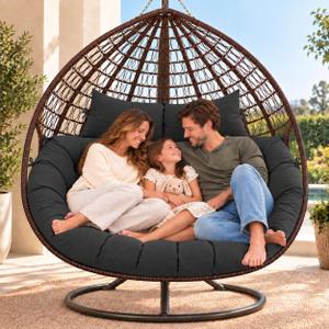Double Egg Chair Cushion Replacement 55x35in -Thickened Waterproof Removable Double Hanging Egg Chair Cushions, Swing Chair Cushion, Outdoor Patio Hanging Basket Chair Cushions,Black, 55''Lx35''W