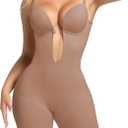 Decorus Backless Shapewear Strapless Bodysuits - Women Low Back Body Shaper Full Body Tummy Control Built in Bra With Plunge (Large, Skin Pink)