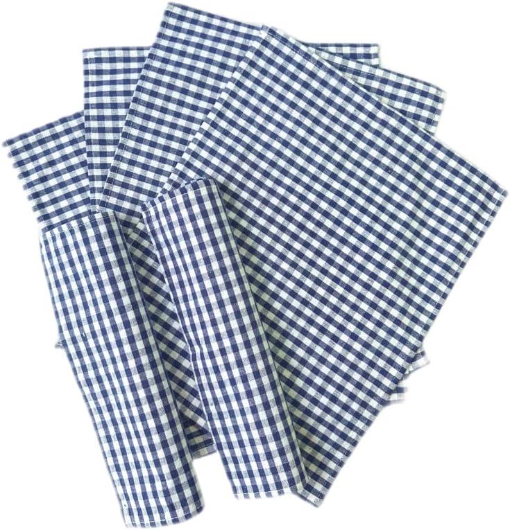 Navy & White Checkered Kitchen Tea Towel, 100% Woven Cotton Washable Dish Cloth Set of 6, 15.8" x 11.2" 