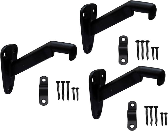 QCAA Heavy Duty Handrail Bracket, 3", Stair Railing Bracket for Home and Office, Zinc Die Cast, Matte Black, 12 Pack, Made in Taiwan