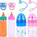 BABESIDE Baby Doll Bottles with Disappearing Milk and Juice Magic Bottles, Magnetic Pacifiers and Pacifier Clips Chain for Reborn Baby Dolls Girls & Boys, 8 Pcs Baby Doll Accessories Set