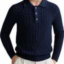 Haloumoning Boys Cable Knit Polo Shirt Kids Long Sleeve Sweater Fall Fashion Clothes 5-14 Years (11-12 Years, Navy Blue)