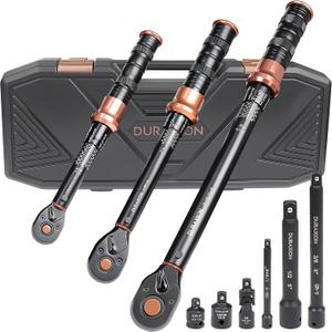 9PCS Torque Wrench Set, 3% Precision Dual-Scales(1/4"-20-240in-lb, 3/8"-5-50ft-lb, 1/2"-10-170ft-lb), 72 tooth Dual-direction Torque Wrenches for Bike, Motorcycle, Car and Truck Maintenance