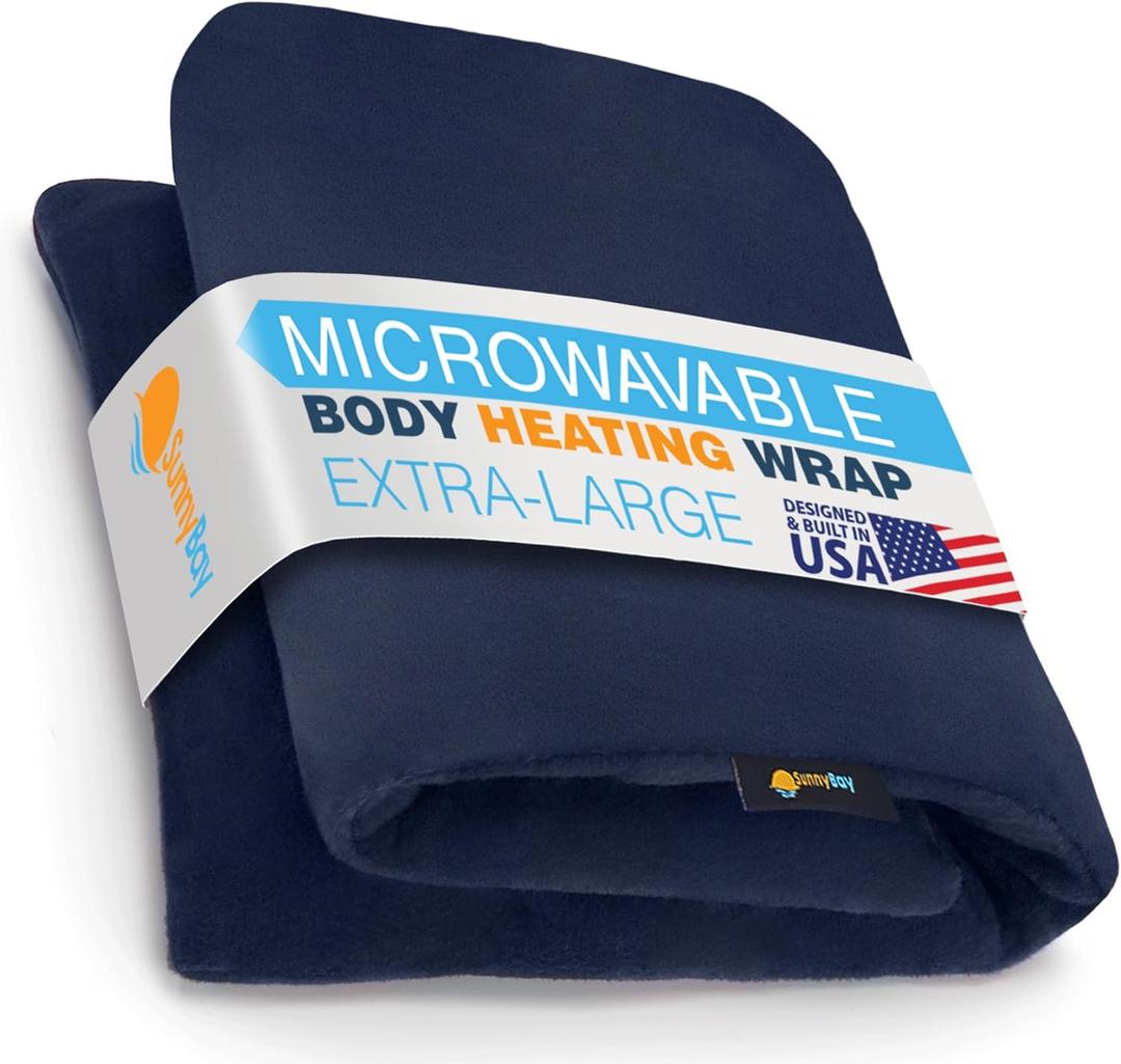 SunnyBay Extra Large Microwave Heating Pad, Microwavable Heavy Weighted Full Body Moist Hot Pack and Washable Fleece Cover, 10x24 Inches, 2.8 lbs, Navy Blue