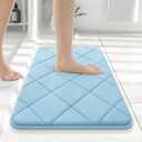 OLANLY Memory Foam Bath Mat 24x16, Ultra Soft and Absorbent Bathroom Rugs, Machine Washable, Comfortable Bath Carpet for Bathroom Floor, Tub and Shower, Sky Blue
