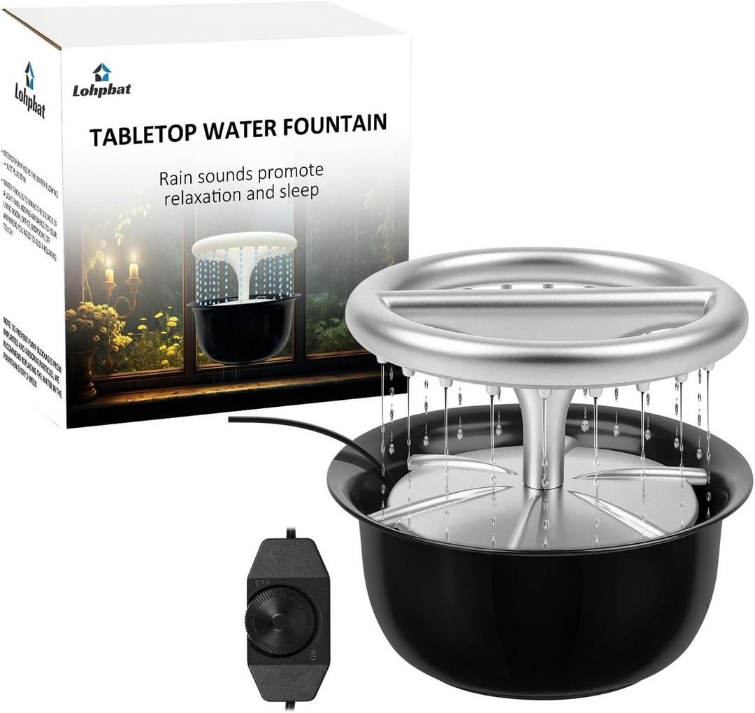 Tabletop Fountains Indoor, Great Gift for Christmas, Small Desk Waterfall Fountain for Living Room/Office Zen/Home Dcor, Aluminum Die Casting Pot, Silver