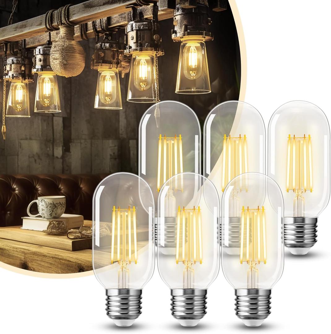 DORESshop 6 Pack LED Edison Bulbs, 4W Edison Light Bulbs, LED Filament Bulbs 40W Equivalent, E26 Base, T45 LED Bulb with Clear Glass, Warm White 2700K, Non Dimmable, Great for Home, Bedroom, Office