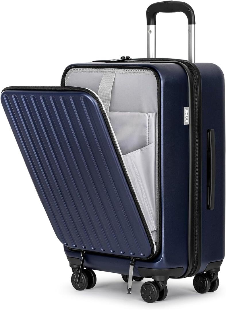 KYME 22-Inch Hardside Small Suitcase - 100% PC Hard Shell with Laptop Compartment, TSA Lock, Double Wheels for Men & Women, Navy (Carry-On 22-Inch(non-expandable), Blue)