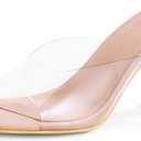 mysoft Women's Clear Heeled Sandals Square Toe Transparent Stiletto Mules Open Toe Slip on Dress Shoes (7.5, Nude)