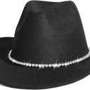 Gossifan Western Cowboy Hat for Men Women Fashion Fedora Hat with Bling Diamond Buckle Belt (Medium)
