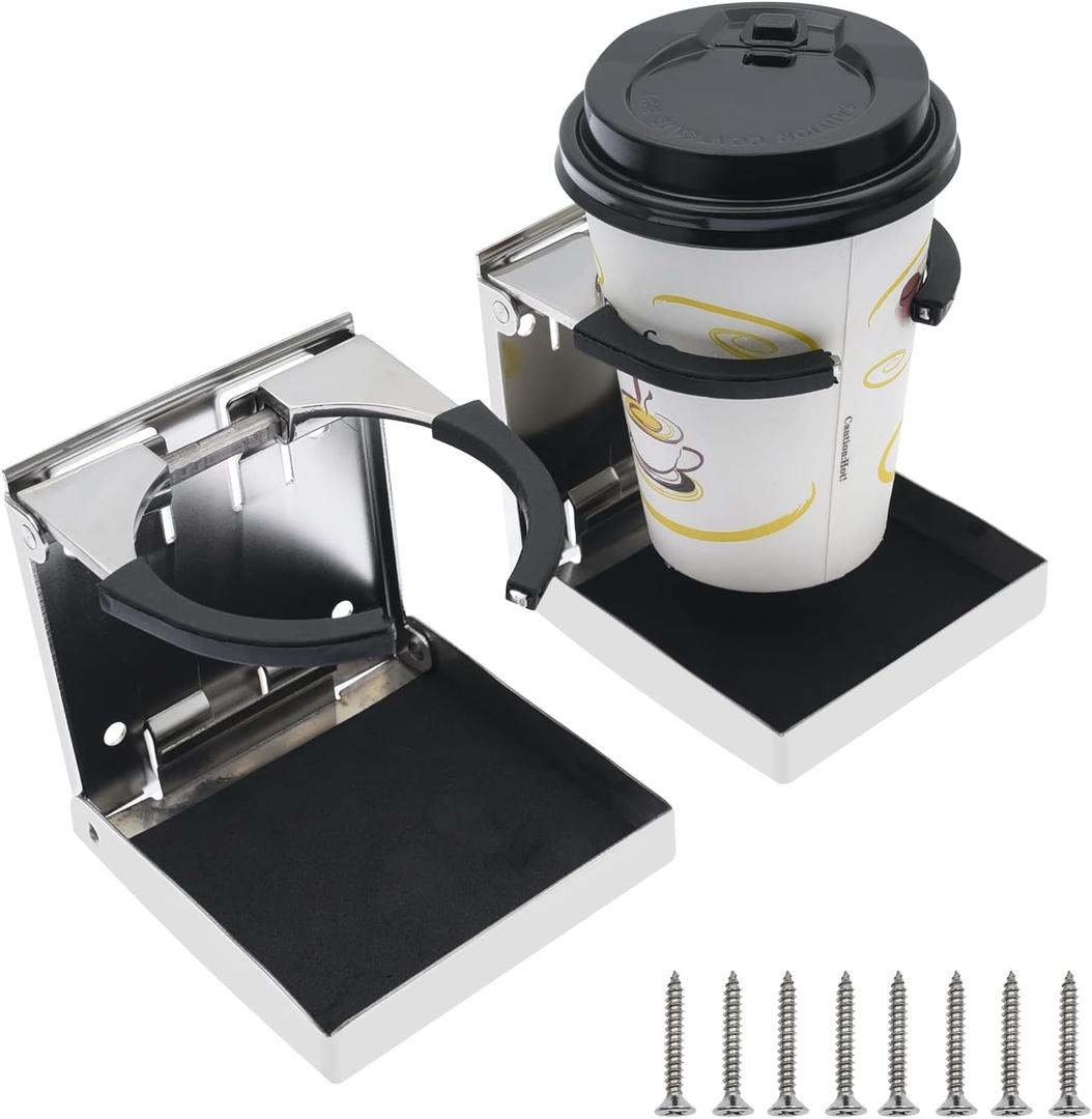 KAOLALI 2Pcs Adjustable Stainless Steel Folding Cup Drink Holder Marine Fold Up Drink Holders for Boat Car RV Truck