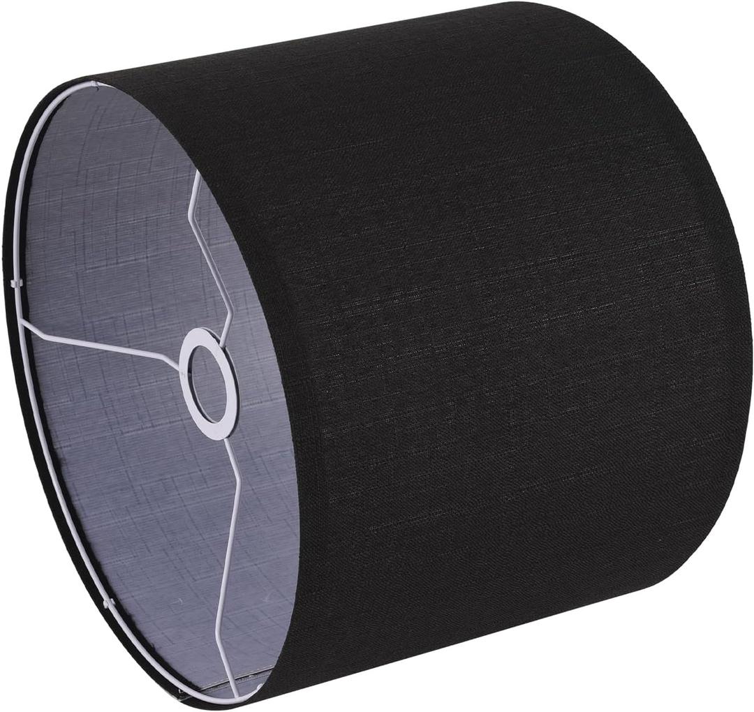 Small Lamp Shade, Black Drum Lampshade 8.7''Top X 8.7'' Bottom X 7.9'' High, Replacement Lamp Shade Natural Linen Hand Crafted for Table Lamps Floor Lamps Chandelier Lamp, Easy Assembly Required