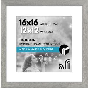 Americanflat 16x16 Picture Frame - Matted to 12x12 - Grey Wood