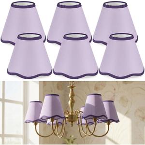 VIHOSE Set of 6 3'' Top x 6'' Bottom x 5'' High Lamp Shade with Petal Edge, Fabric Scalloped Lampshade, for Floor Wall Table Lamps Living Room Bedroom Easy Assembly(Light Purple)