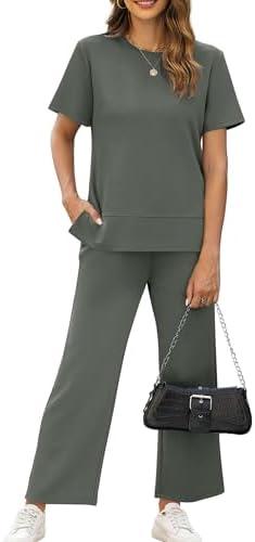 XIEERDUO Women's 2 Piece Lounge Set Fashion Travel Outfits Vacation Tracksuit Comfy Wide Leg Airport Loungewear L