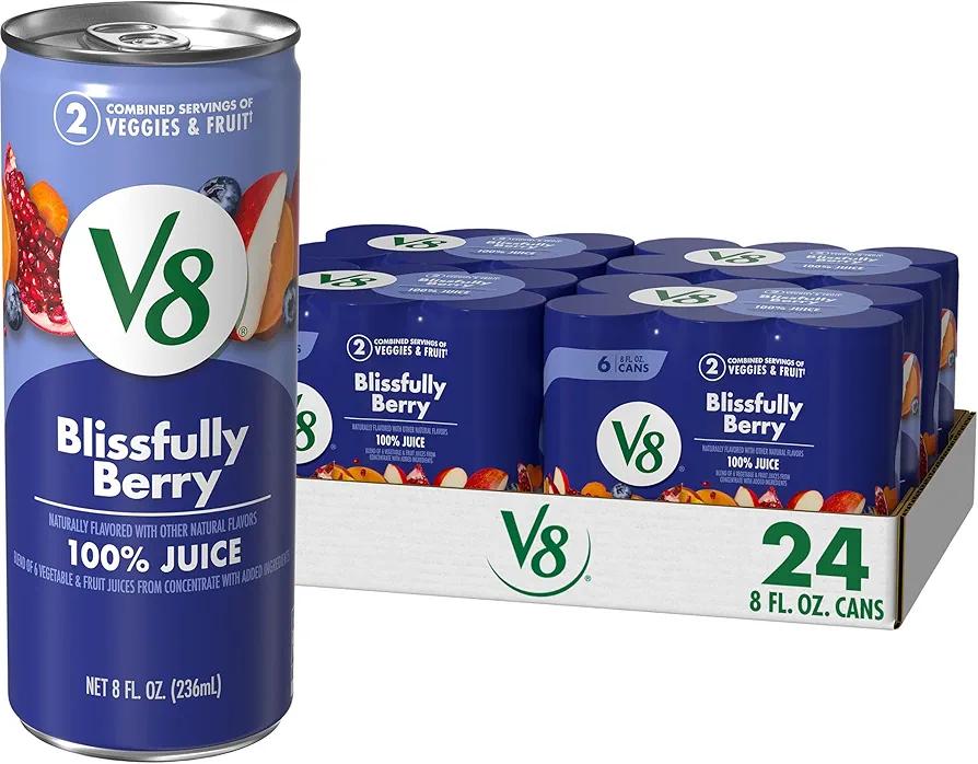 V8 Blissfully Berry 100% Fruit and Vegetable Juice, 8 fl oz Can (24 Pack), BBD 

07/16/2026