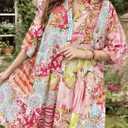 Women's Babydoll Mini Dress Boho Floral 3/4 Bell Sleeve Loose Short Shirt Sundresses Loose Fit Flowy Cover Up (S)