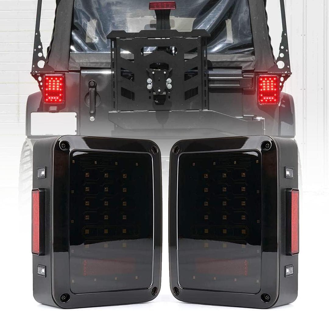 JHLion Jeep JK Tail Lights, Smoke Lens LED Tail Lights w/Turn Signal & Back Up Light with Brake Light for Jeep Wrangler JK JKU 2007-2018 (Smoke)
