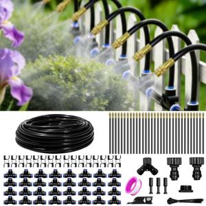100 Ft Drip Irrigation System for Garden - Drip Irrigation Kit with 32 360Adjustable Copper Nozzles Hose, Automatic Atomizing Plant Watering Sprinkler System for Yard, Lawn, Greenhouse, Potted