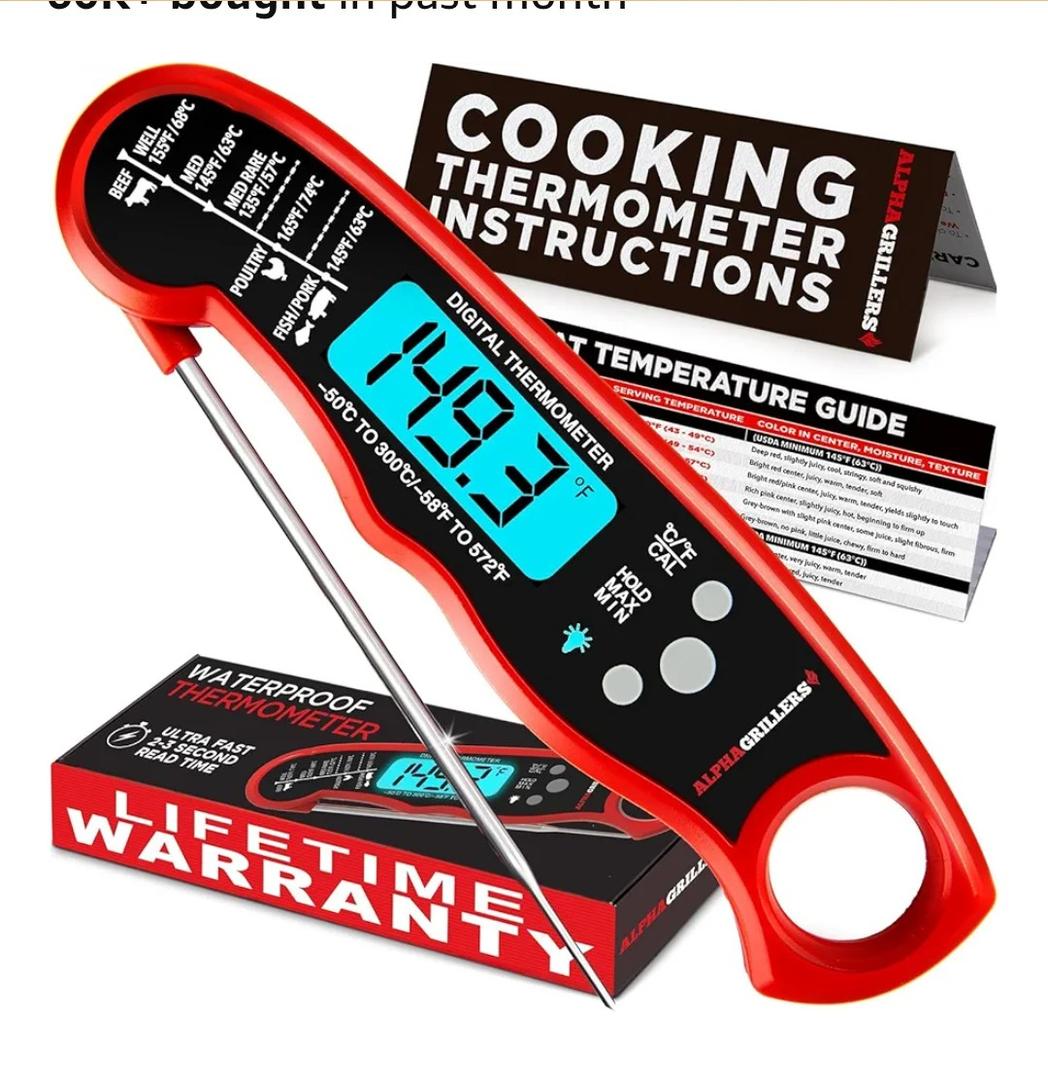 Alpha Grillers Meat Thermometer Digital – Instant Read Food Thermometer for Cooking & Grilling – Professional Kitchen Fathers Day Gift for Dad Men Him Husband