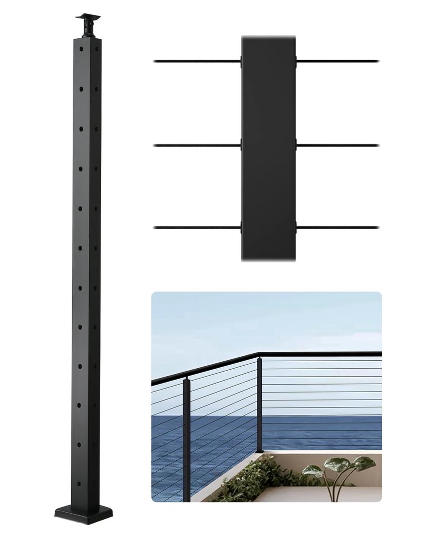 VEVOR Cable Railing Post, 42"x1"x2" Deck Railing Post, Black Corner Post, Stainless Steel Cable Railing System Kit for Indoor Outdoor Deck Balcony,1JZLGZXHS10607YXO001V0