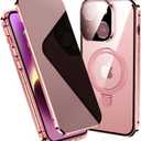 Anti-Peeping Case for iPhone 15 Plus Case Magnetic Ring Stand Compatible with Magsafe Wireless Charging Privacy Screen Camera Lens Protector 360 Full Body Protection (15Plus, Pink)