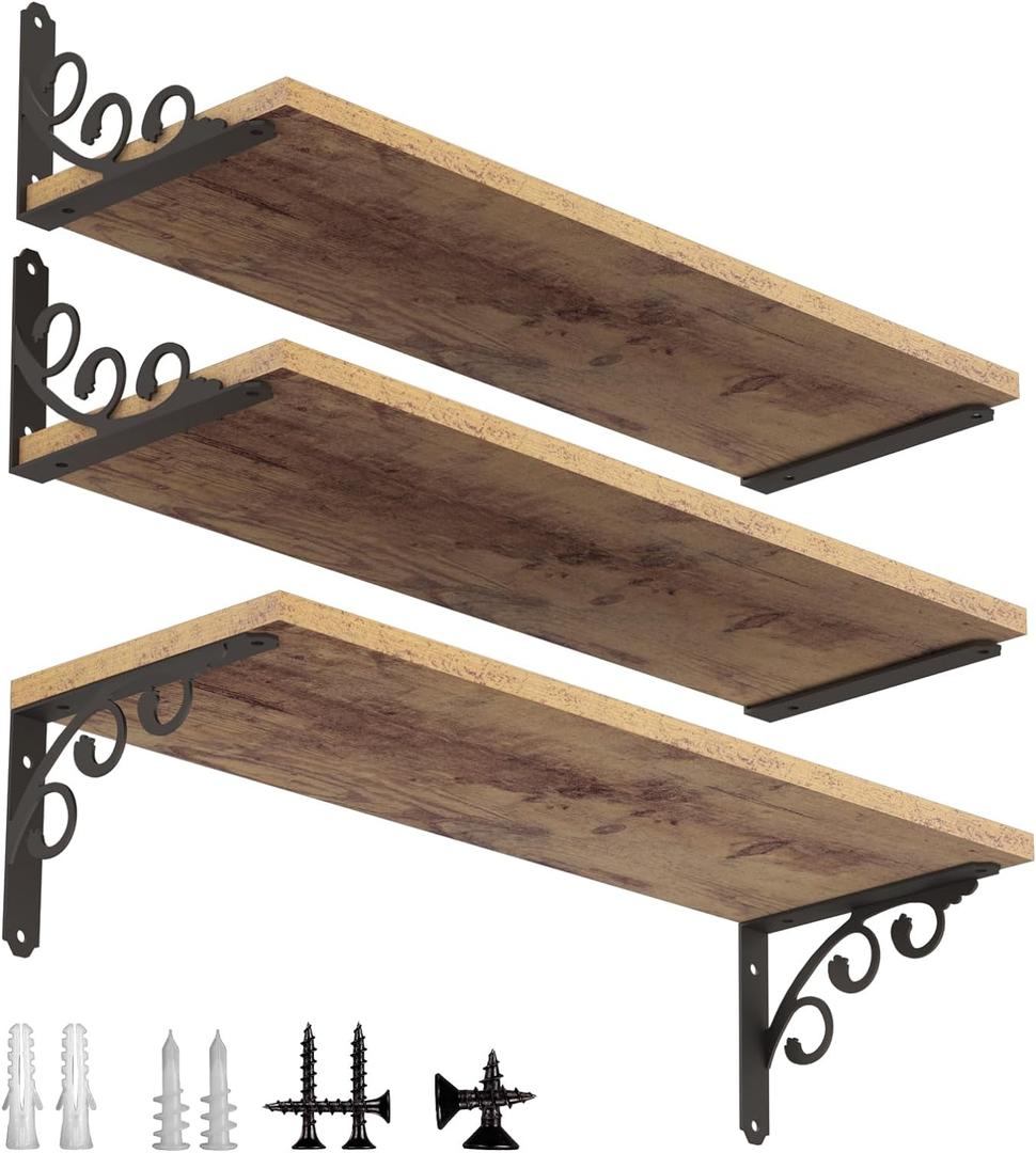 L Shelf Brackets for 12" - 14" Board, Floating Shelf Bracket Heavy Duty Metal Shelving Brackets for Shelves, Decorative Iron Rustic Wall Brackets for DIY Floating Shelf, 6 Pack Black