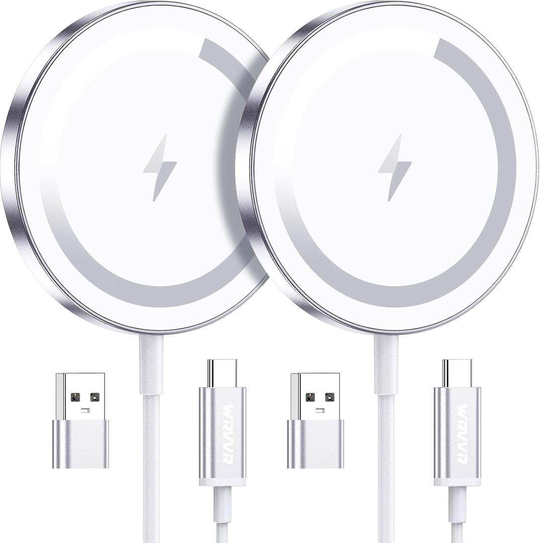 for Apple Mag-Safe Charger 2 Pack, Magnetic Wireless Charger for iPhone 16 15 14 13 12 Pro Max Plus mini, 15W Fast Charging Pad, for Airpods 4/3/2/Pro, Strong Magnet, Silver