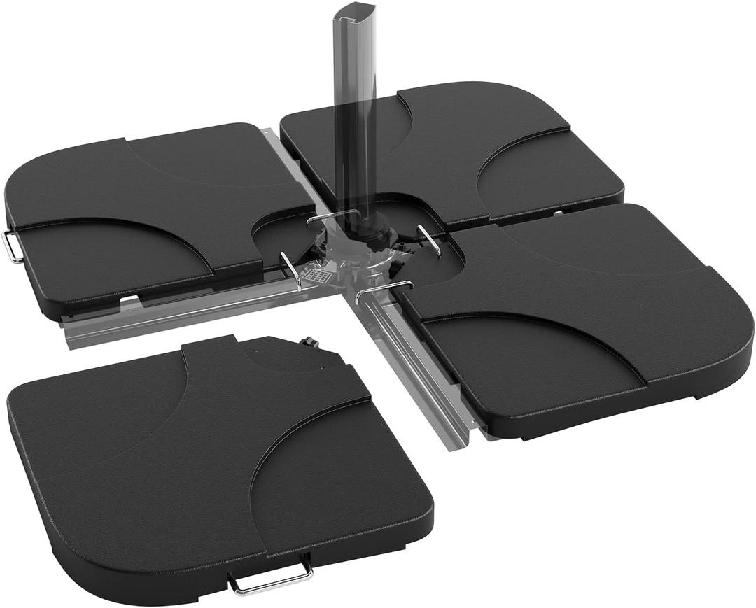 Garvee 4Pcs Patio Umbrella Base 220LB Capacity Heavy Weight Stand Umbrella Stand for 10-15FT Umbrellas, Water/Sand Filled, Clip-Locked Assembly, Umbrellas Holder for Outdoor Deck Poolside, Black