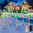 5 Pack Plug in Christmas Pathway Lights Outdoor Decorations with Timer, 8 Modes Green Lighted Xmas Tree Candy Waterproof Led Garden Stake Lights for Walkway Yard Lawn Porch Holiday Decor