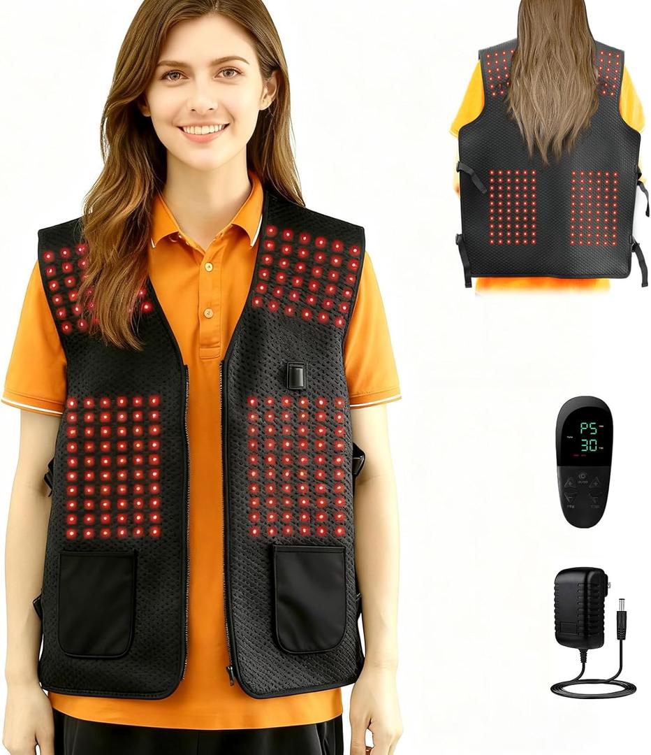 Red Light Therapy Vest for Back, Shoulder & Abdomen  384 Dual Wave LEDs (660nm & 850nm) Wearable Infrared Device for Pain Relief, Muscle Recovery, Postpartum Care & Period Cramps