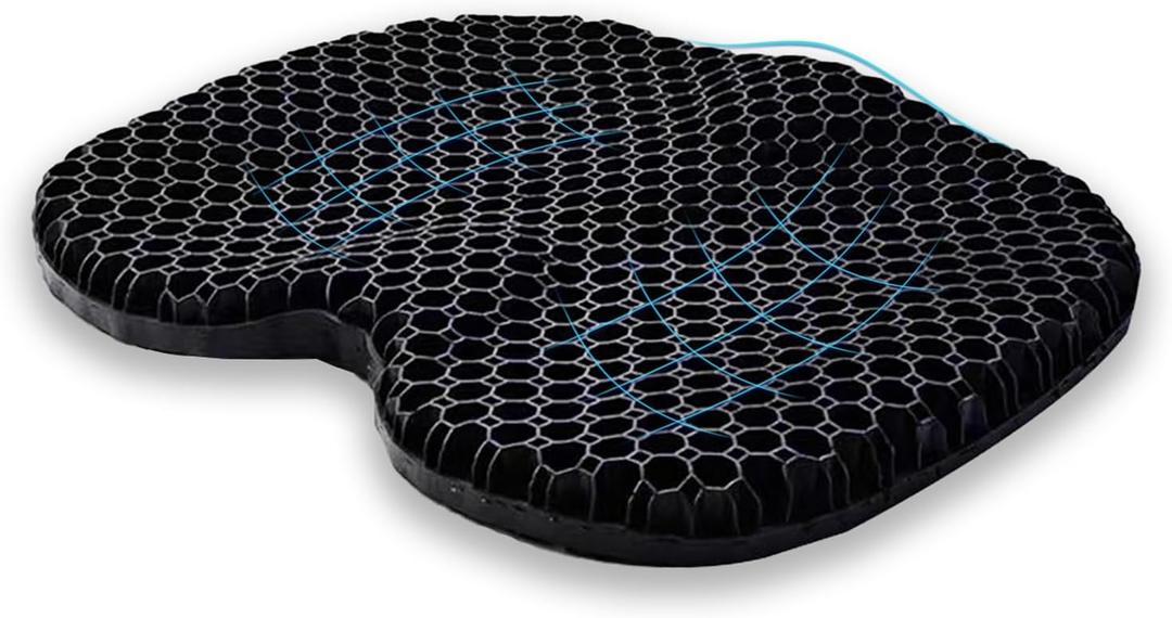 Ergonomic Gel Seat Cushion for Office & Car - Breathable, Cooling, Sciatica & Back Pain Relief, Large Size (18x15x2 Inches) (Black)