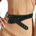 Women's Wide Waist Belt Punk Belts for Women Rivet-Studded Thick Belt (Black)