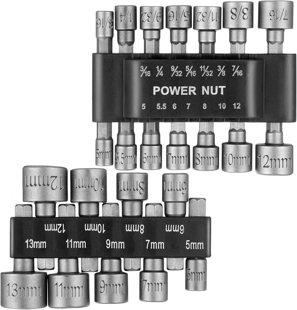 23 Pcs Power Nuts Driver Drill Bit Tools Set 1/4'' Driver Hex Shank Keys Metric Socket Wrench Screw Impact Bit Set for Power Tools, Electric Drills Screwdrivers Socket Wrench