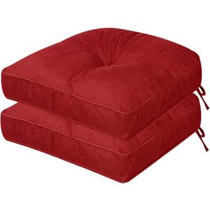 idee-home Outdoor Chair Cushions Set of 2, 5" Thick Outdoor Seat Cushions Waterproof Patio Furniture with Ties, Dining Indoor Chair Pads 17" x 17" (Red)