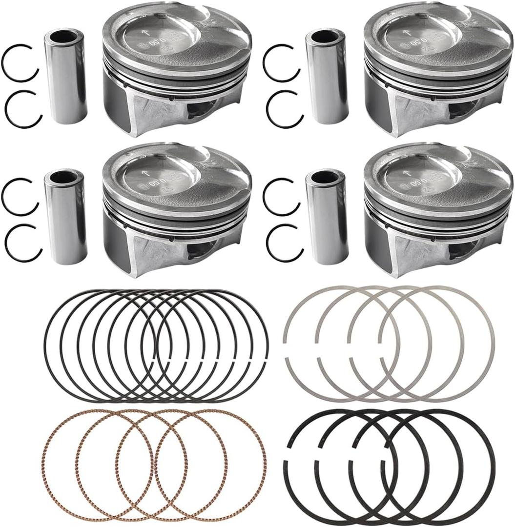 4PCS Oversize +0.50MM Piston & Rings Set Compatible with Kia Soul Forte Hyundai Tucson Elantra 2.0L G4NC 2014 2015 2016 2017 2018 2019 Replace 23041-2E200 Engine Piston Pin Piston Ring