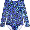 HOZIY Long Sleeve Leotards for Girls Gymnastics Kids Toddler Tumbling Outfits Floral Unicorn Galaxy Rainbow Stripe Pattern (9-10 Years, Neon Blue Green Leopard)