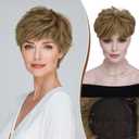 RUWISS Short Hair Toppers for Women Real Human Hair, 5x5.5 Base Pixie Cut with Bangs, Light brownBrown with 35% Blonde (H6269B)
