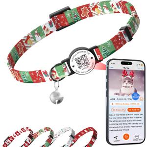 2 x Christmas Cat Collar Breakaway with Bells, Xmas Patterns Kitten Collar with Qr Code Cat Tag Christmas Pattern