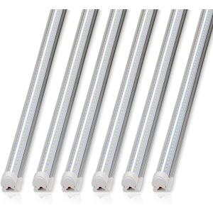 Barrina 8FT LED Shop Lights Fixture, T8 72W 10000lm 5000K, Daylight White, Clear Cover, V Shape,Tube Light, Hight Output, Bulbs for Garage, Warehouse, Plug and Play, 6 Packs