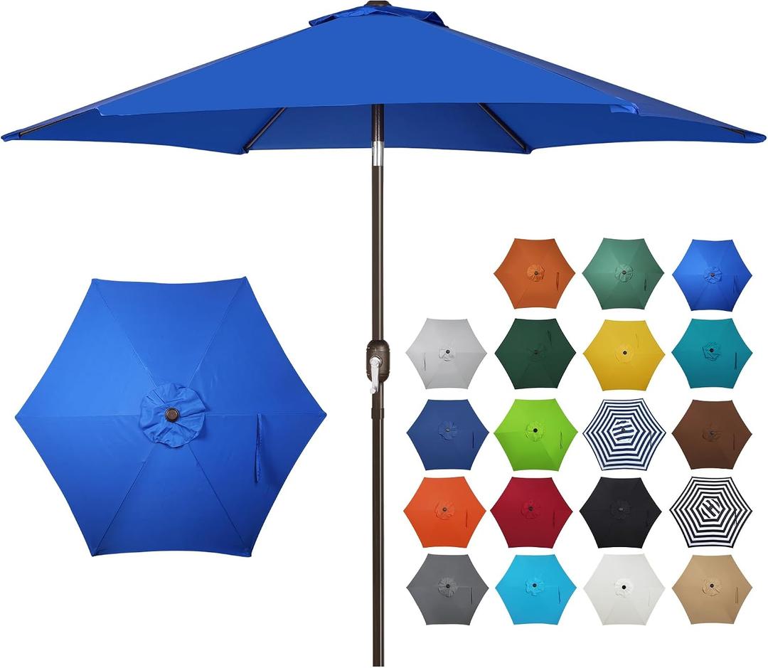 Blissun 7.5 ft Patio Umbrella, Yard Umbrella, Outdoor Market Umbrella with Push Button Tilt Crank, Royal Blue