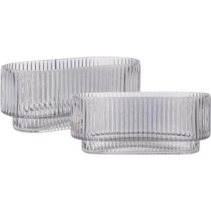 MARTAGE Ribbed Glass Vases, Clear Vases for Flowers Set of 2, Glass Vase for Centerpieces, Rectangle Vase for Living Room, Bedroom, Kitchen, Dining Table, Shelf, Wedding
