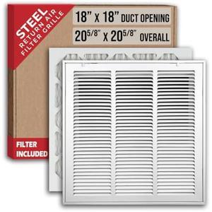 Fits 18x18 Duct Opening | Filter Included Steel Return Air Filter Grille by Handua [Removable Door] for 1-inch Filters | Vent Cover Filter Grill | White | Outer Dimensions: 20 5/8"W X 20 5/8"H