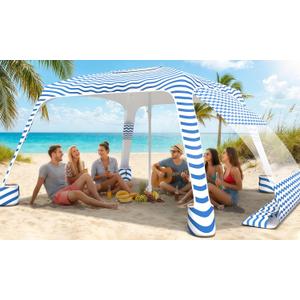Beach Cabana, 6.5'6.5' Cool Cabana, UPF50+ Beach Canopy, Adjustable Height Beach Tent, Beach Umbrella with Removable Side Wall, Beach Shade for Beach, Garden, Camping